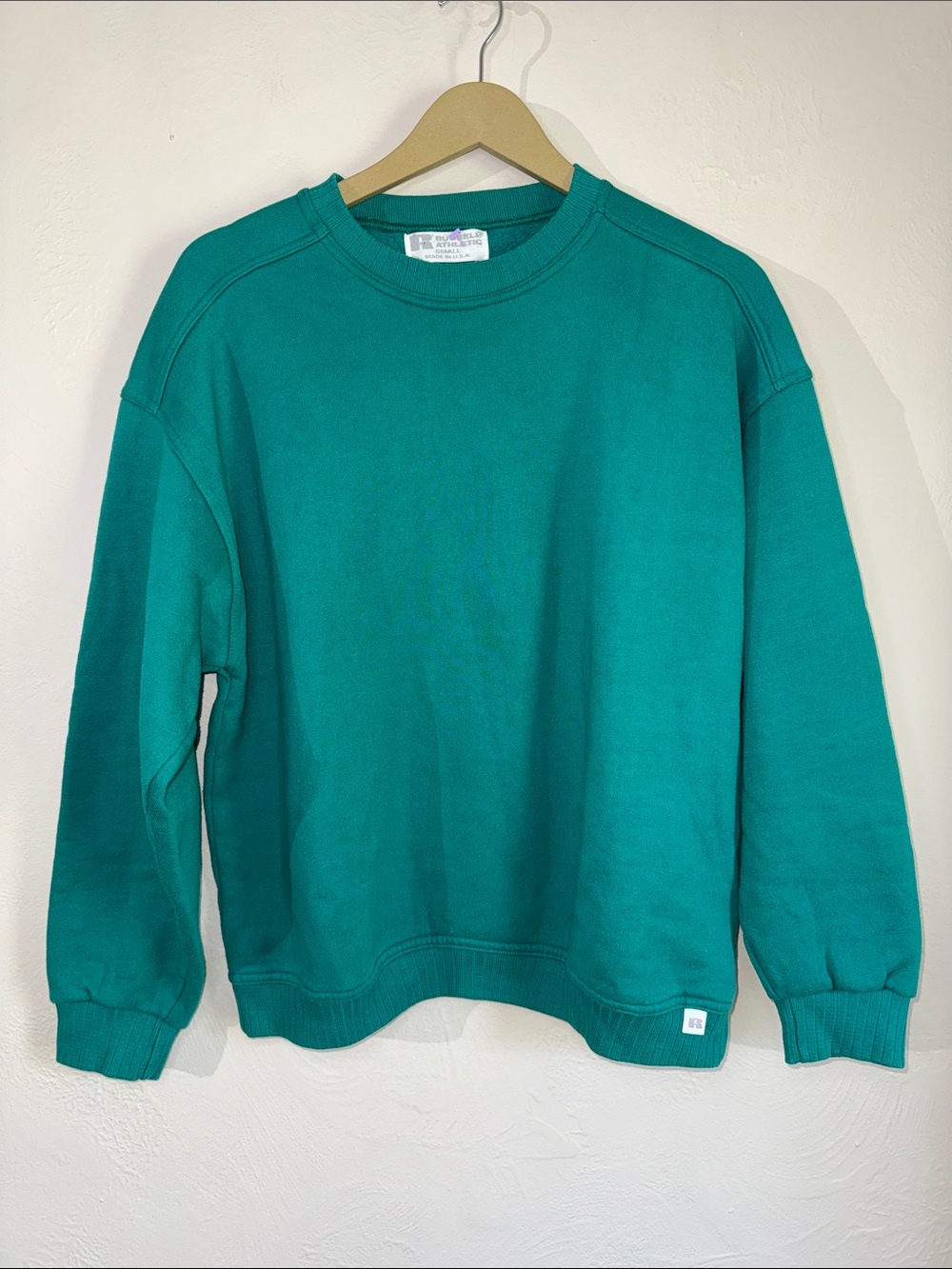 Vintage Russell Athletic Teal Crewneck Sweatshirt Made USA S